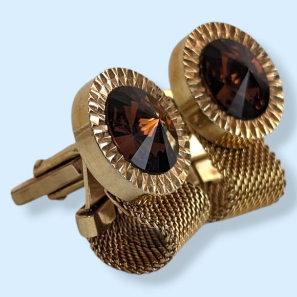Vintage Glass Rivoli Mesh Cufflinks - Picture 3 of 5